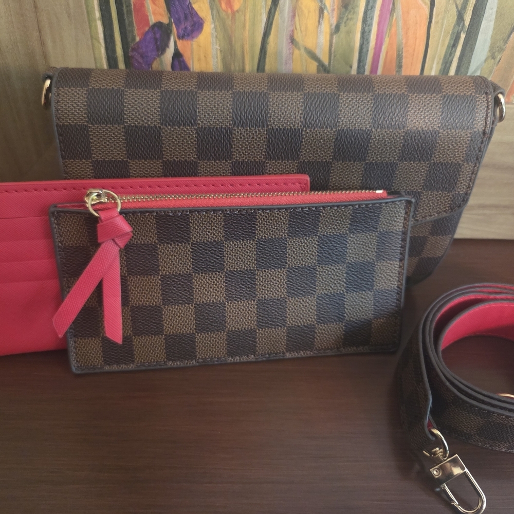 Checkered Pattern Crossbody Bag Set - image 2